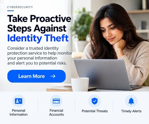 Sponsored banner for an identity protection service: Take proactive steps against identity theft. Consider a trusted identity protection service to help monitor your personal information and alert you to potential risks. Learn more.